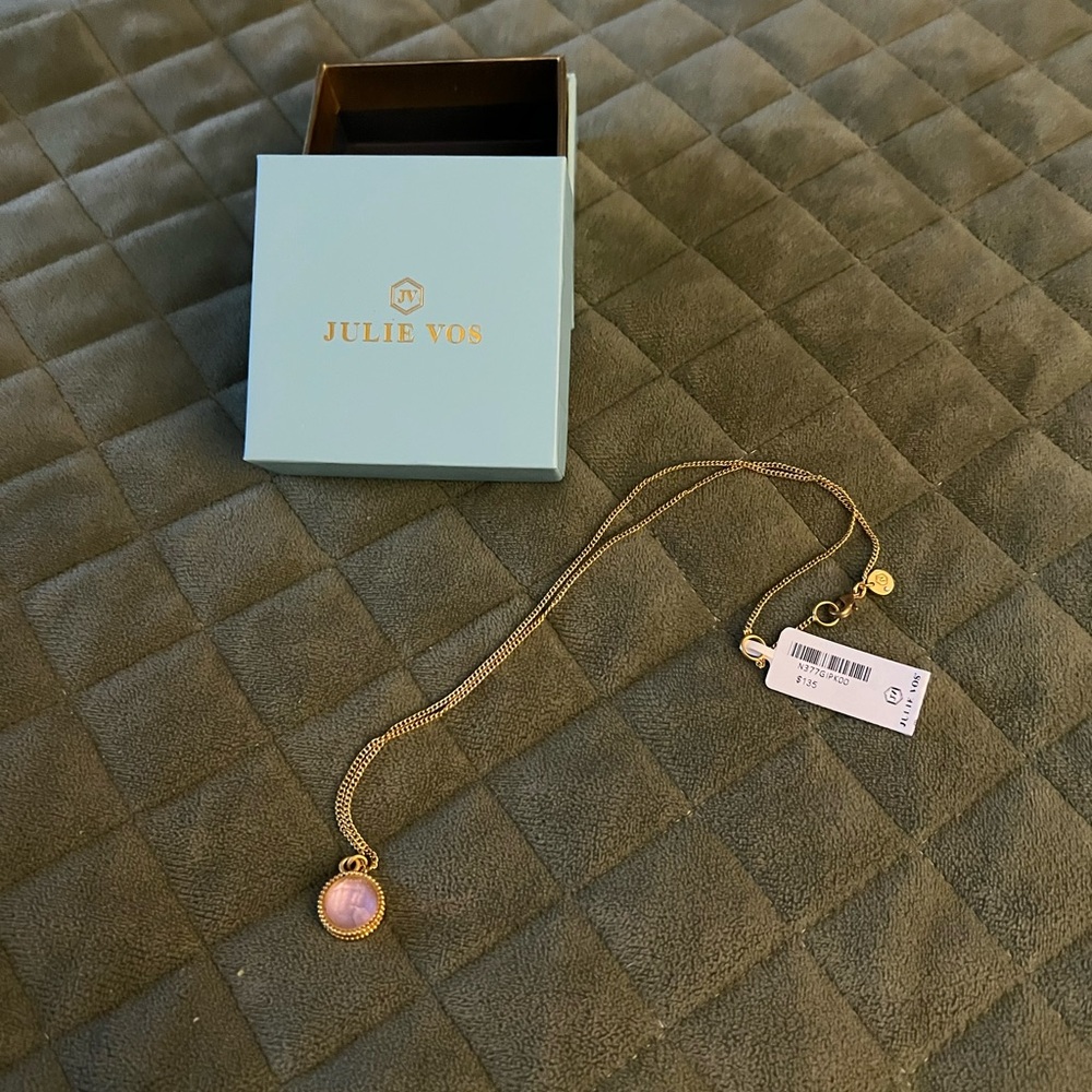 Julie Vos Gold-Plated Necklace with Light Pink Stone Pendant